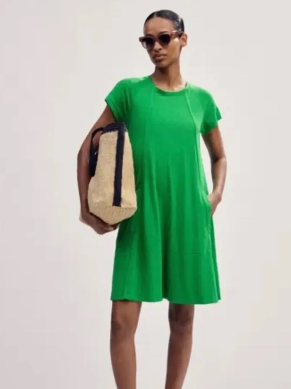 ME+EM Slub Jersey Raglan Seam Short Swing Dress Spring Green UK16 US12